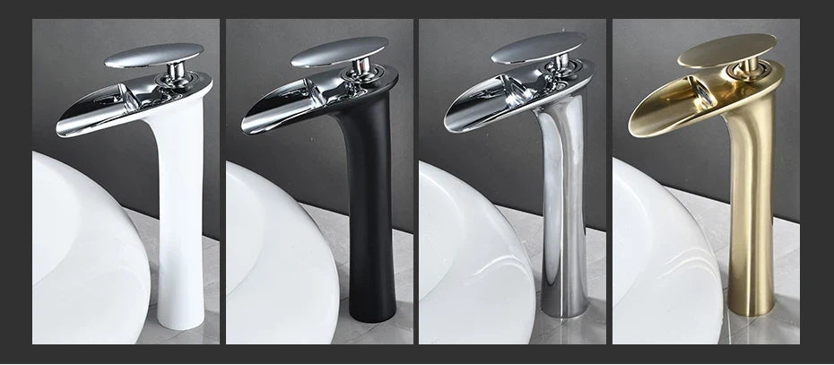 Basin Faucet Waterfall Spout Single-Handle Brass Body & Ceramic Valve