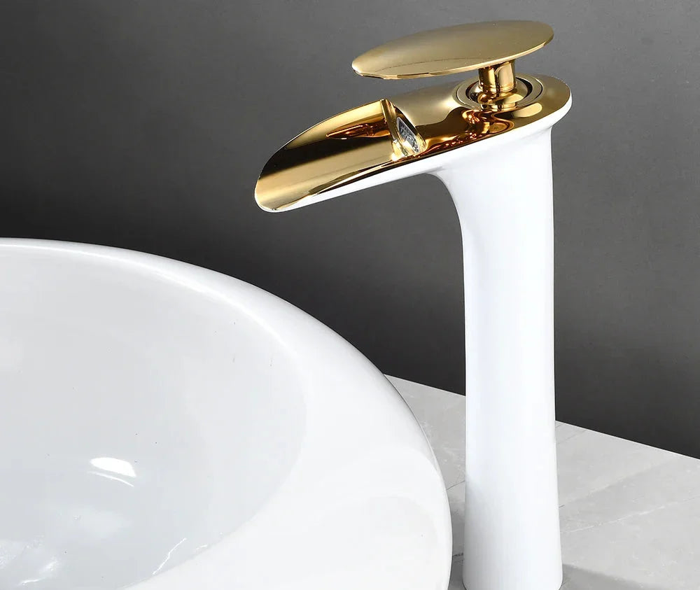 Basin Faucet Waterfall Spout Single-Handle Brass Body & Ceramic Valve