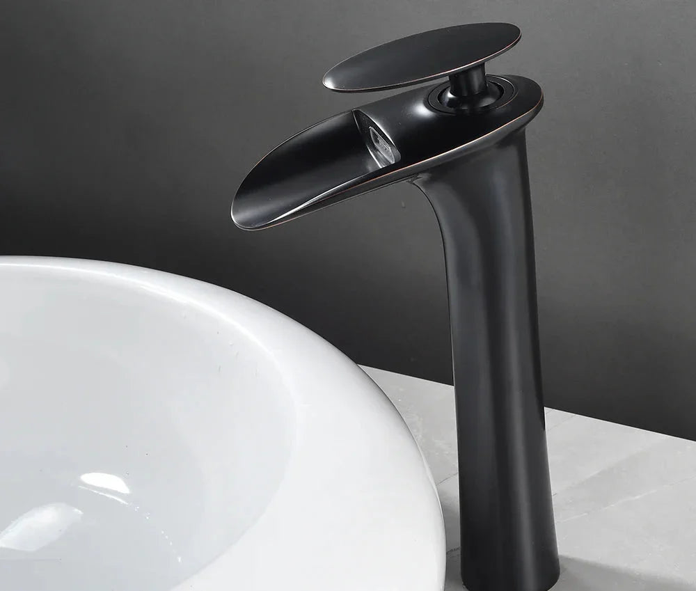 Basin Faucet Waterfall Spout Single-Handle Brass Body & Ceramic Valve