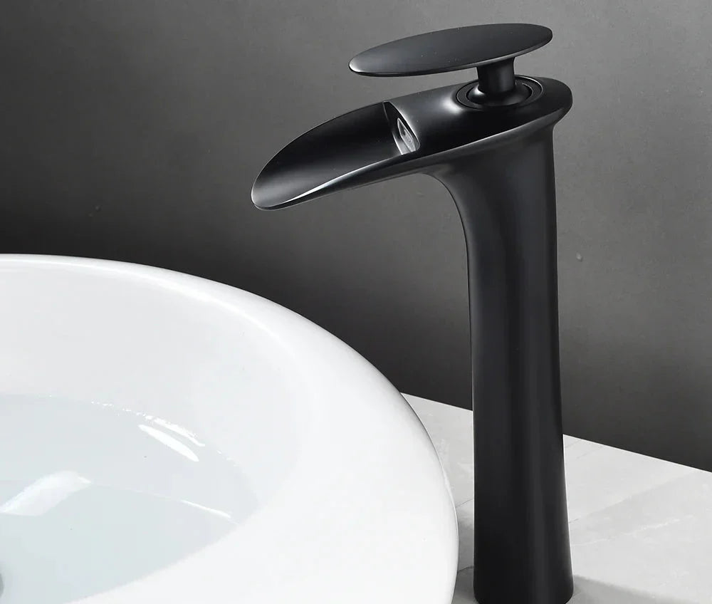 Basin Faucet Waterfall Spout Single-Handle Brass Body & Ceramic Valve