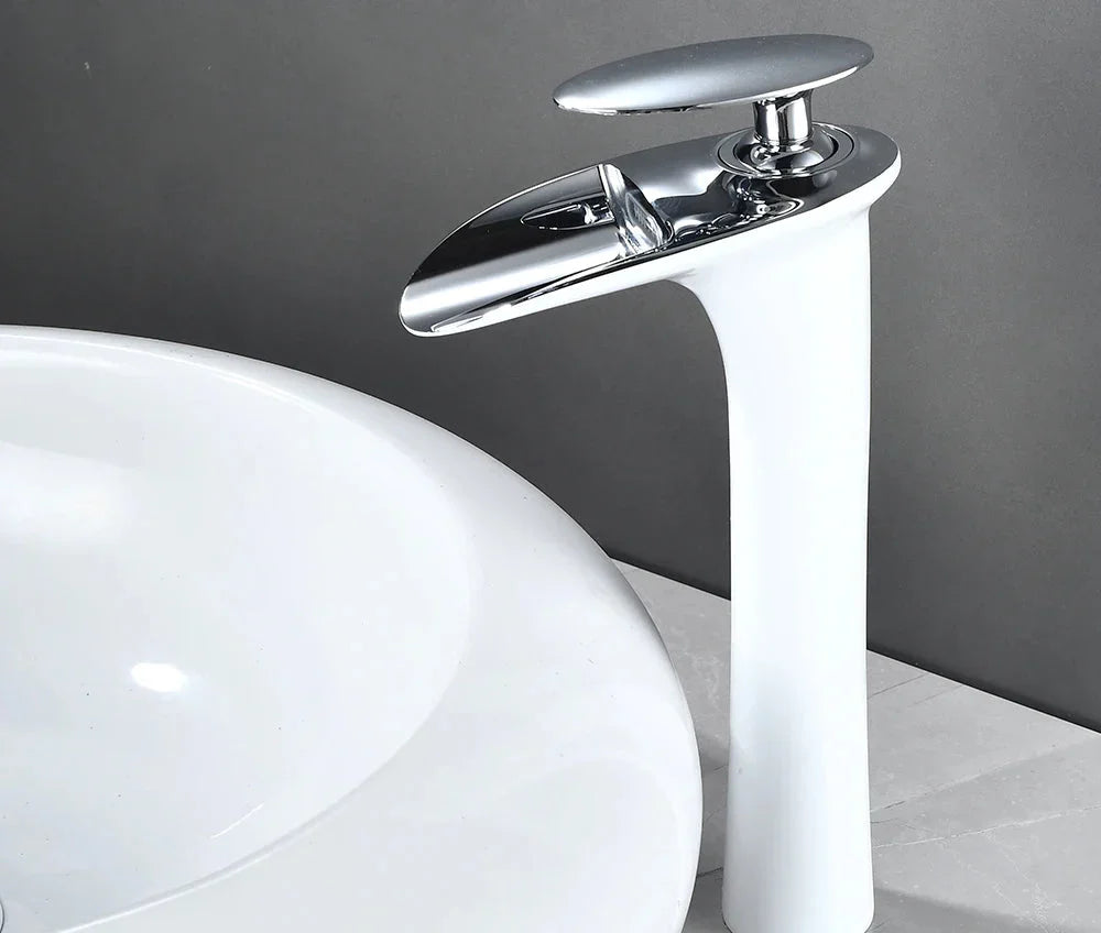Basin Faucet Waterfall Spout Single-Handle Brass Body & Ceramic Valve