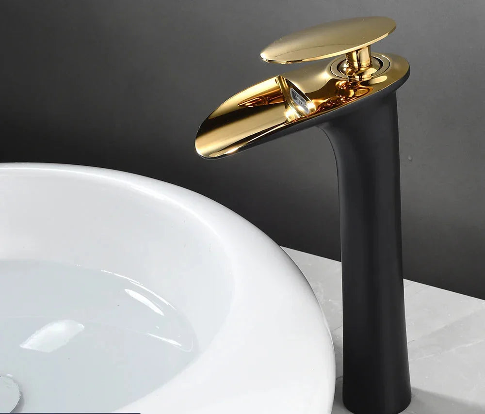 Basin Faucet Waterfall Spout Single-Handle Brass Body & Ceramic Valve