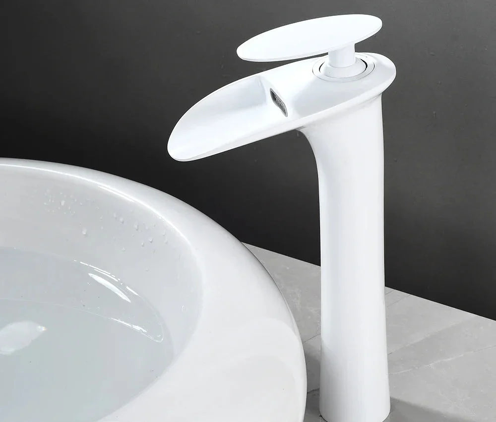 Basin Faucet Waterfall Spout Single-Handle Brass Body & Ceramic Valve