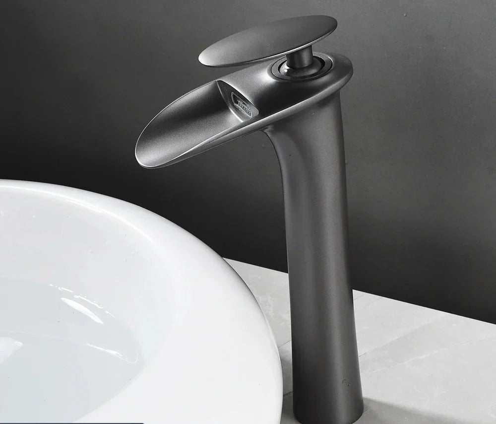 Basin Faucet Waterfall Spout Single-Handle Brass Body & Ceramic Valve