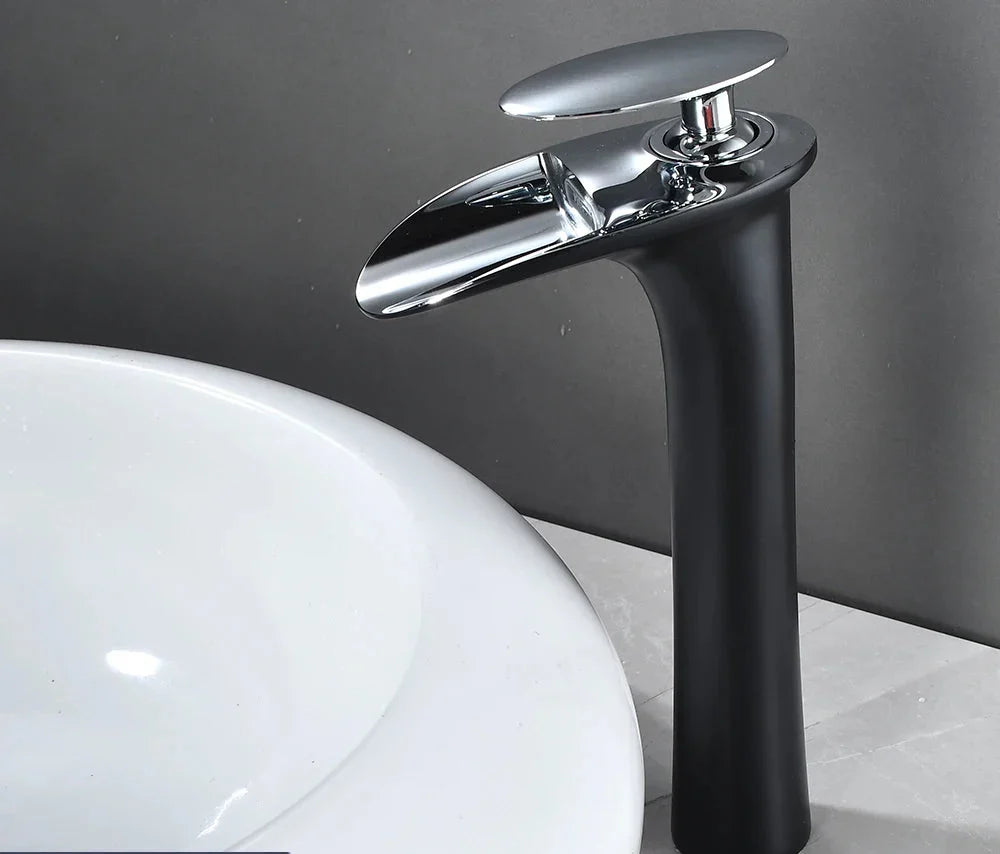 Basin Faucet Waterfall Spout Single-Handle Brass Body & Ceramic Valve