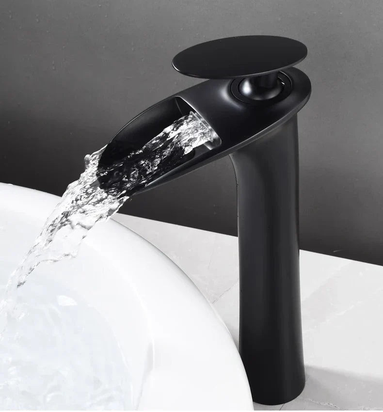Basin Faucet Waterfall Spout Single-Handle Brass Body & Ceramic Valve