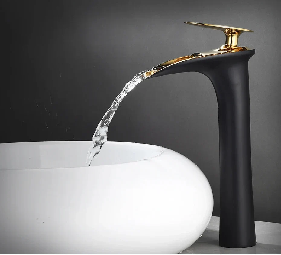 Basin Faucet Waterfall Spout Single-Handle Brass Body & Ceramic Valve