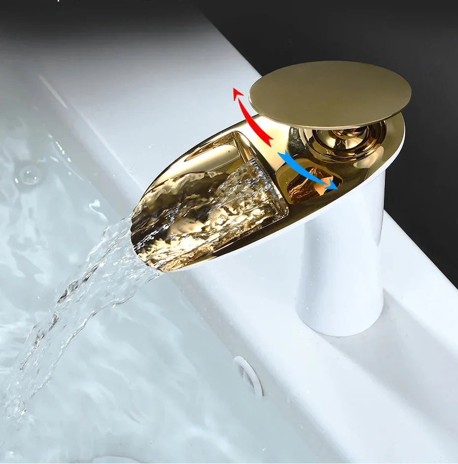 Basin Faucet Waterfall Spout Single-Handle Brass Body & Ceramic Valve