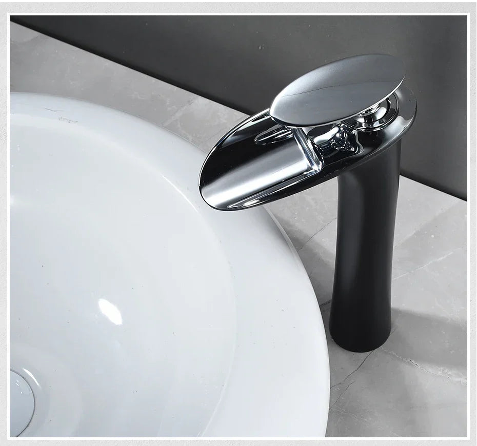 Basin Faucet Waterfall Spout Single-Handle Brass Body & Ceramic Valve