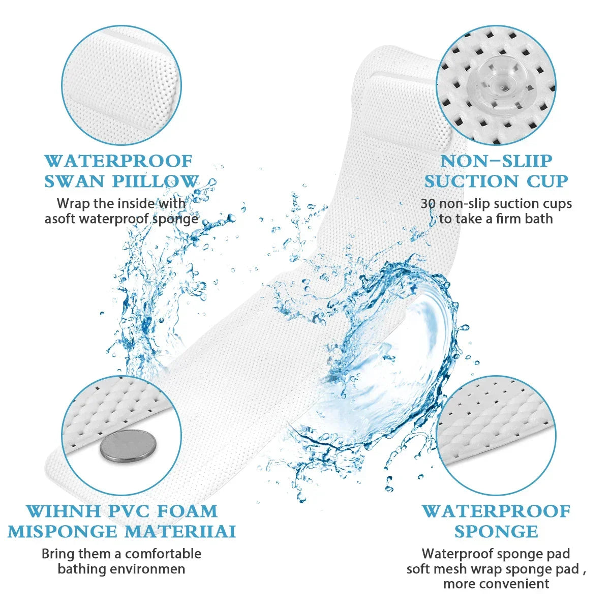 Bath Cushion Full-Body Support 30 Suction Cups