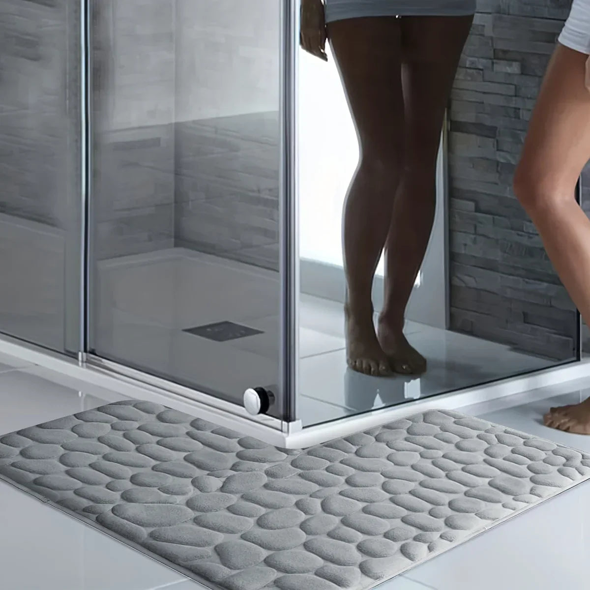 Bath Mat L-Shaped Corner Fit Extra-Thick Plush & Non-Slip