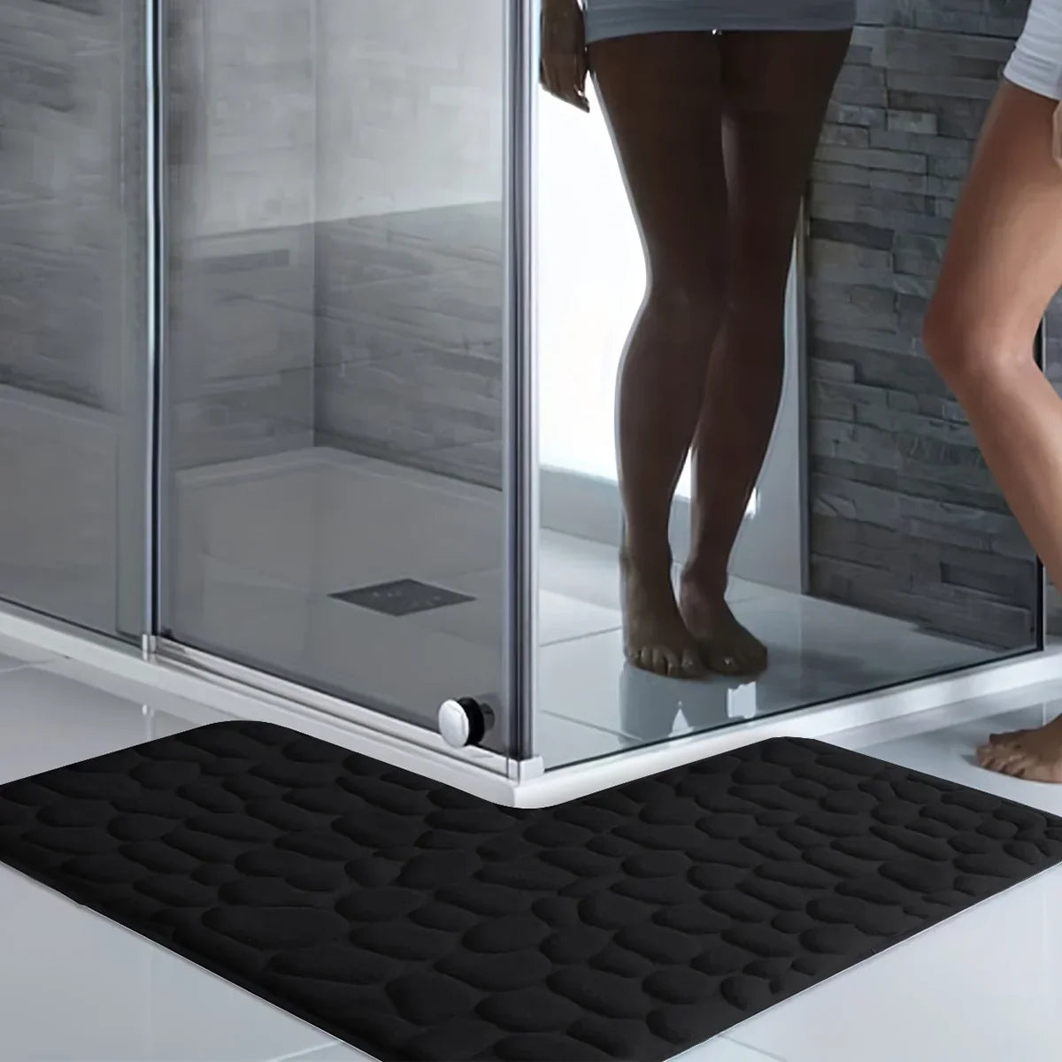 Bath Mat L-Shaped Corner Fit Extra-Thick Plush & Non-Slip