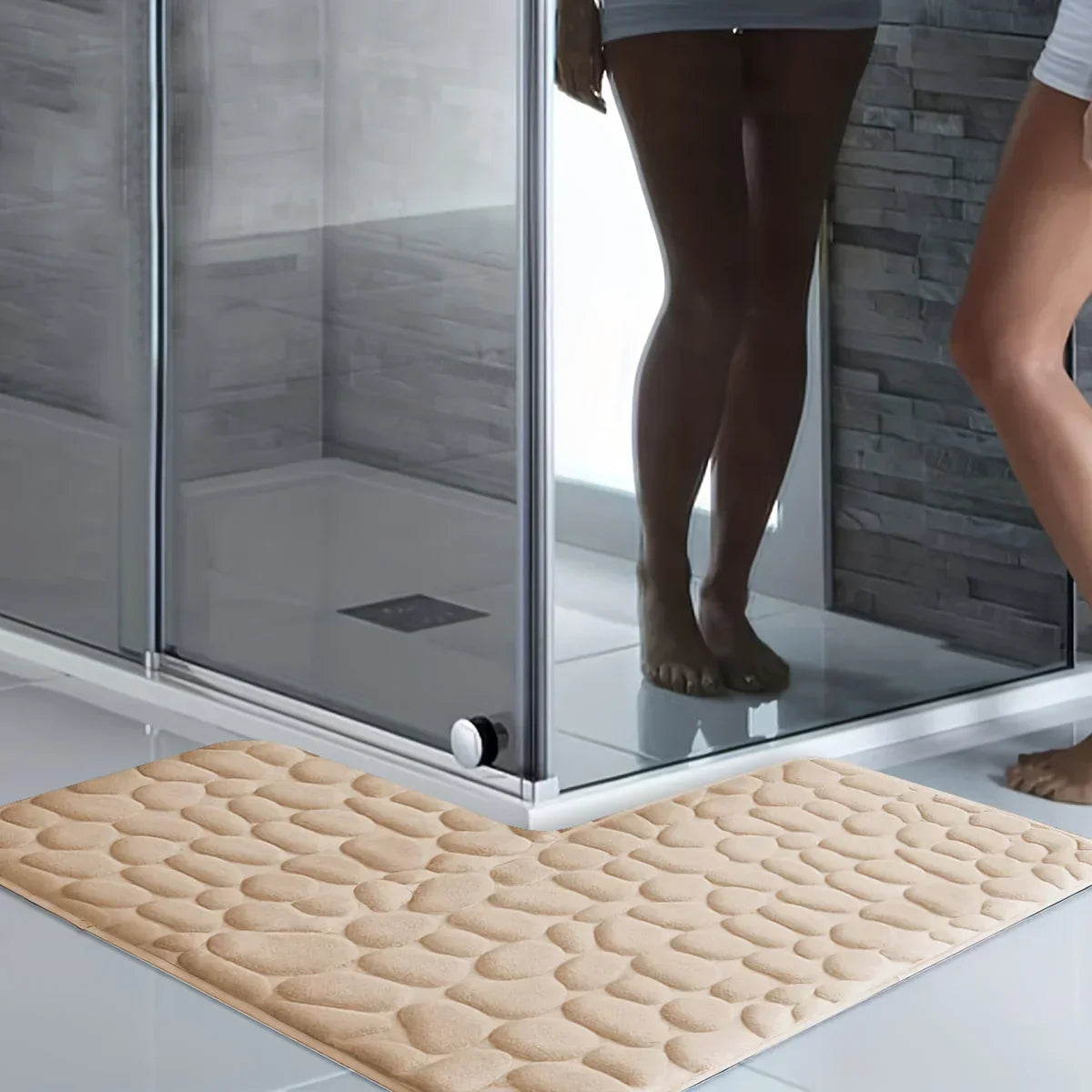 Bath Mat L-Shaped Corner Fit Extra-Thick Plush & Non-Slip