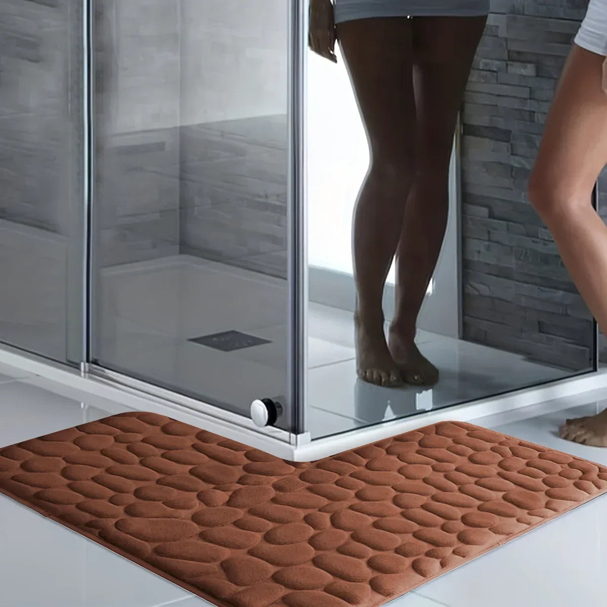 Bath Mat L-Shaped Corner Fit Extra-Thick Plush & Non-Slip