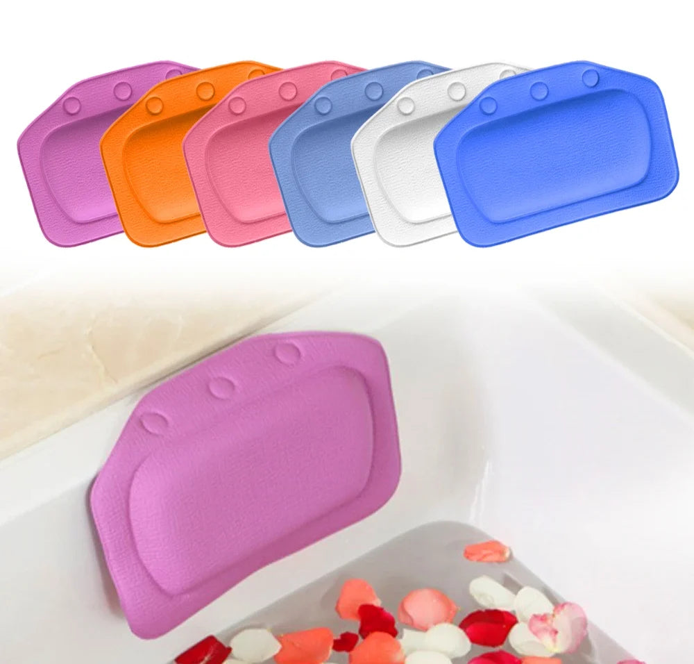 Bath Pillow Ergonomic Foam Neck Support Strong Suction Cups