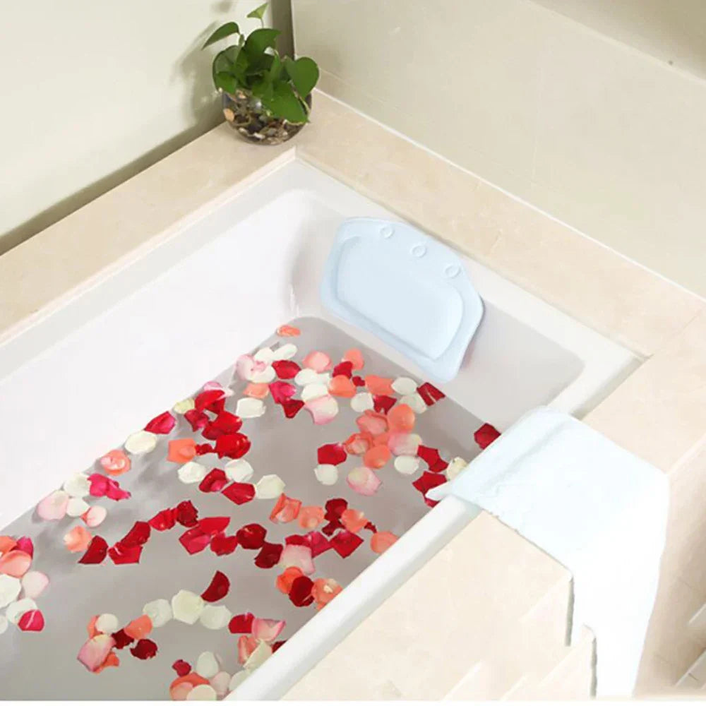 Bath Pillow Ergonomic Foam Neck Support Strong Suction Cups