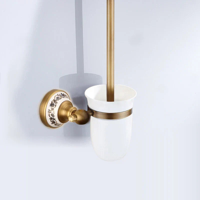 Bathroom Accessory Set Antique Brushed Brass Ceramic Accents