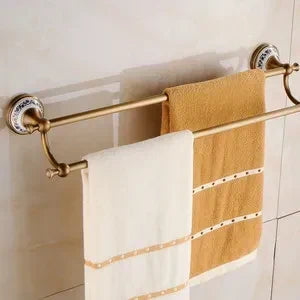 Bathroom Accessory Set Antique Brushed Brass Ceramic Accents