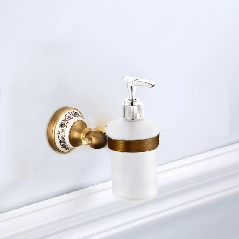 Bathroom Accessory Set Antique Brushed Brass Ceramic Accents