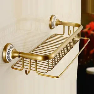 Bathroom Accessory Set Antique Brushed Brass Ceramic Accents