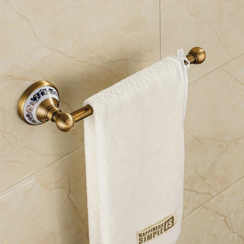 Bathroom Accessory Set Antique Brushed Brass Ceramic Accents