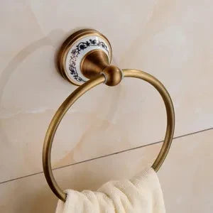 Bathroom Accessory Set Antique Brushed Brass Ceramic Accents