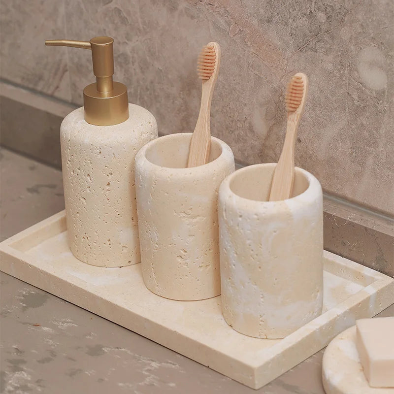 Bathroom Accessory Set Genuine Travertine Four Piece
