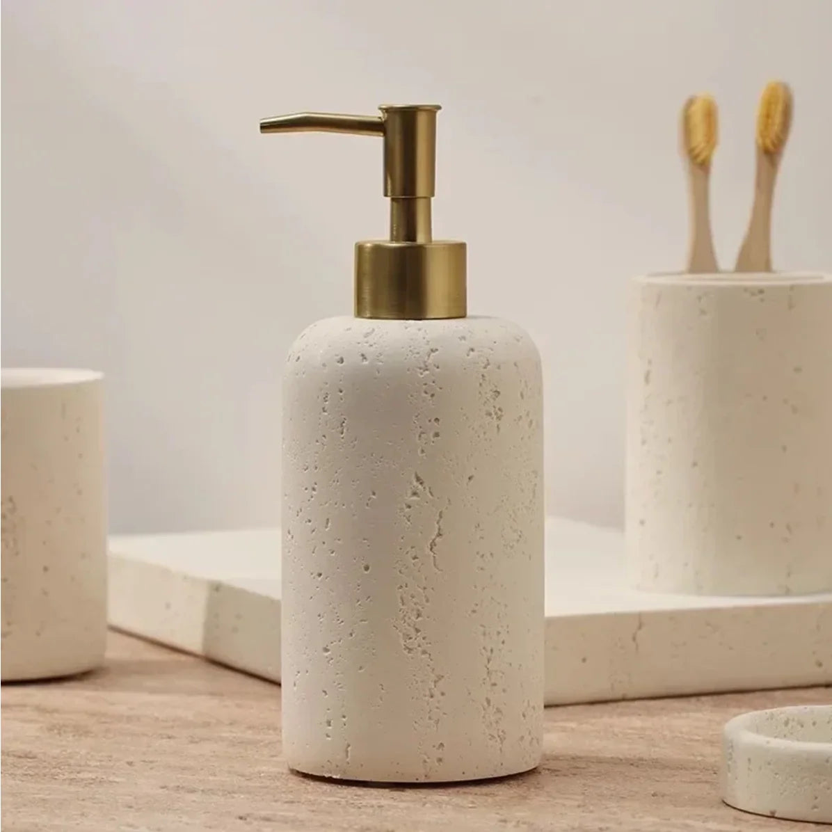 Bathroom Accessory Set Genuine Travertine Four Piece