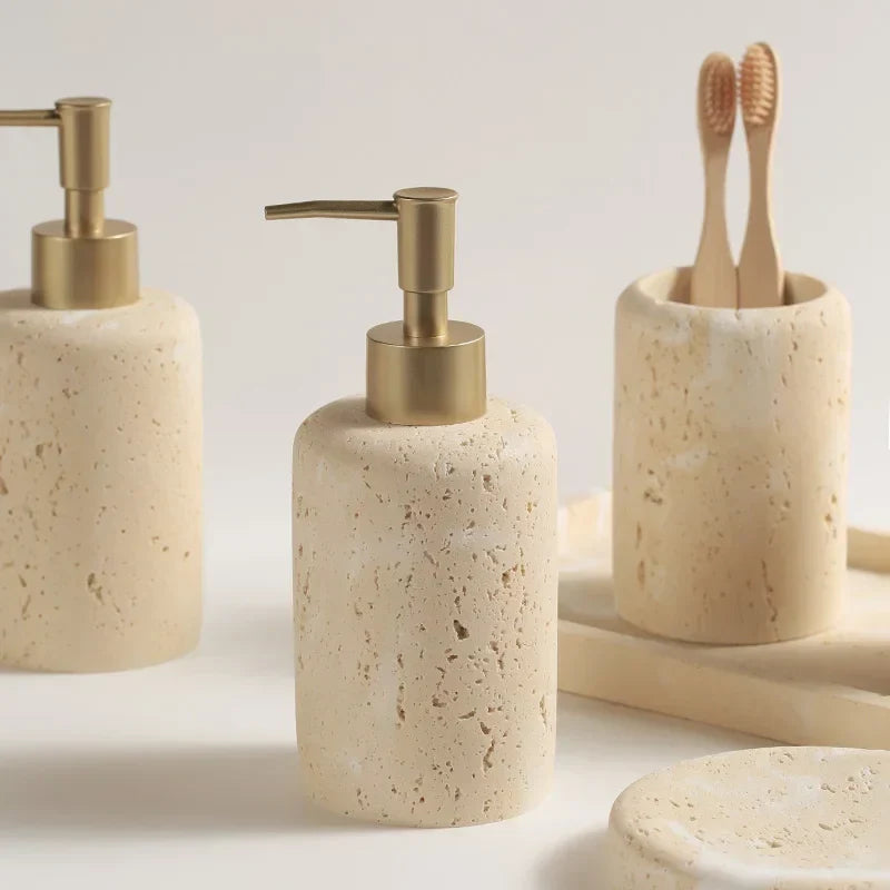 Bathroom Accessory Set Genuine Travertine Four Piece