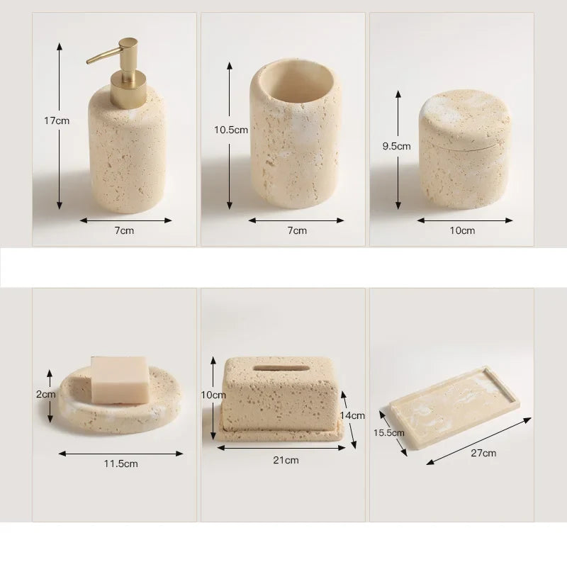 Bathroom Accessory Set Genuine Travertine Four Piece
