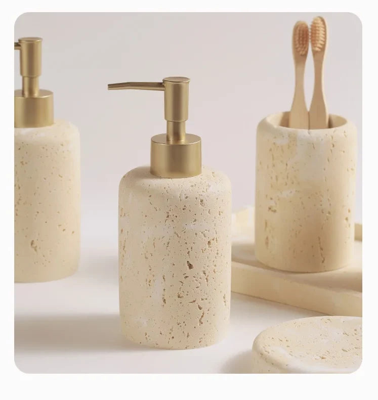 Bathroom Accessory Set Genuine Travertine Four Piece