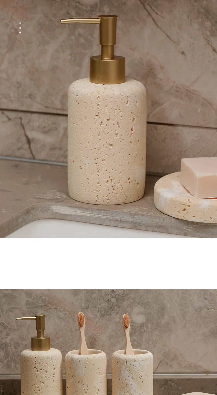 Bathroom Accessory Set Genuine Travertine Four Piece