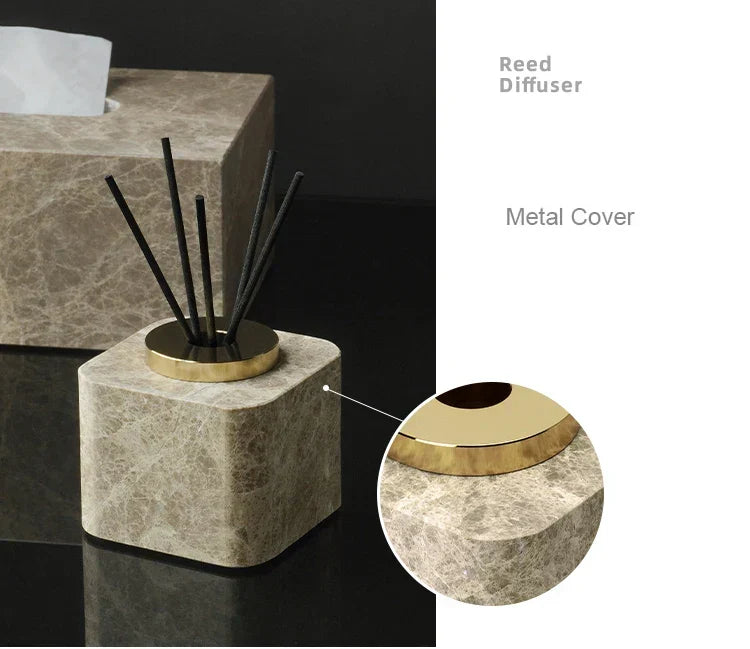 Bathroom Accessory Set Handcrafted Emperador Light Marble 7-Piece