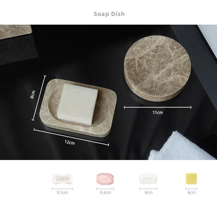 Bathroom Accessory Set Handcrafted Emperador Light Marble 7-Piece