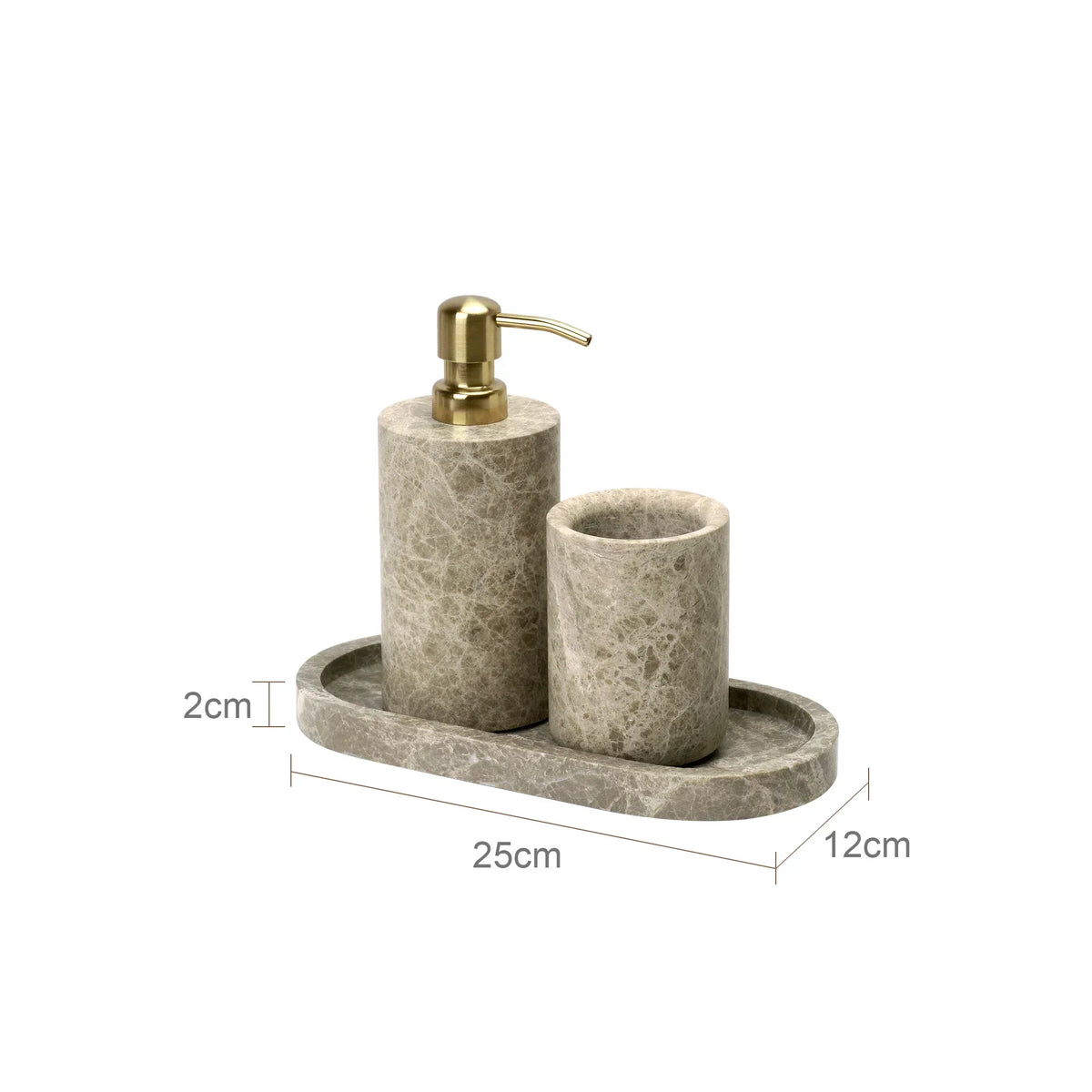 Bathroom Accessory Set Handcrafted Emperador Light Marble 7-Piece