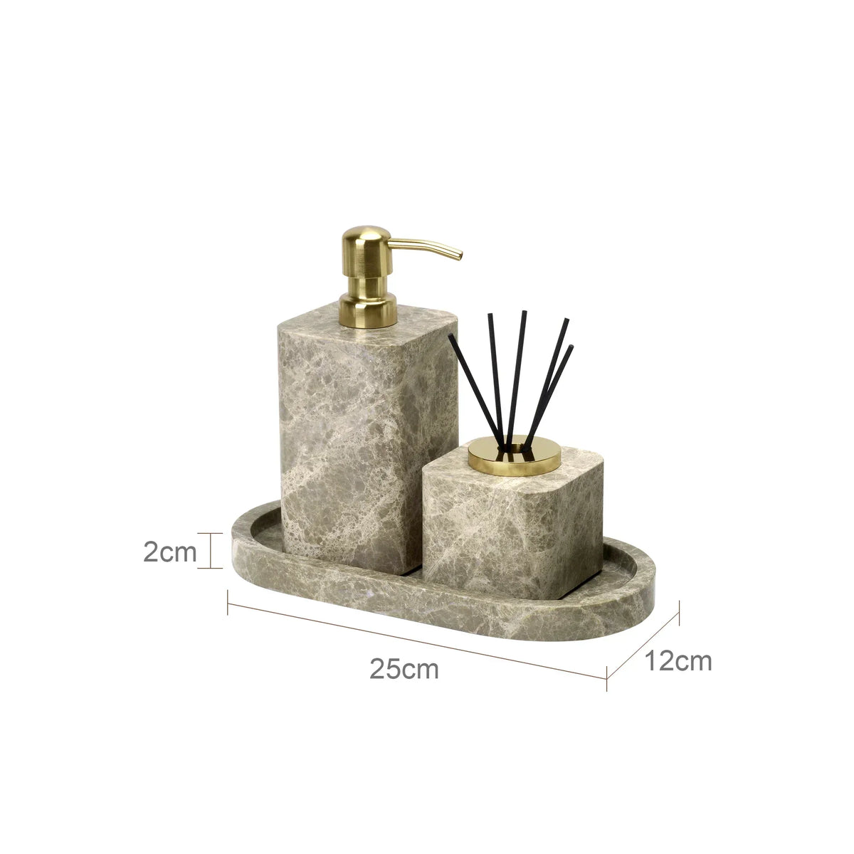 Bathroom Accessory Set Handcrafted Emperador Light Marble 7-Piece