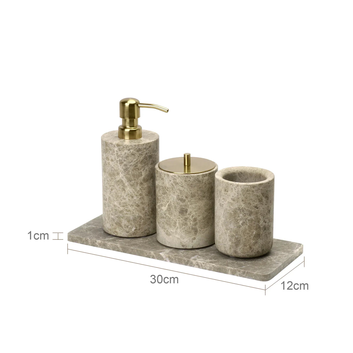 Bathroom Accessory Set Handcrafted Emperador Light Marble 7-Piece