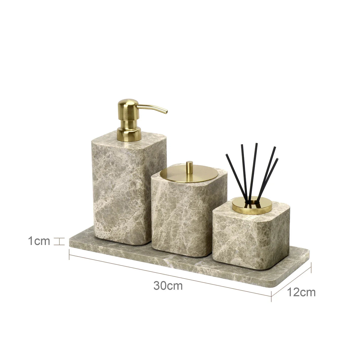 Bathroom Accessory Set Handcrafted Emperador Light Marble 7-Piece