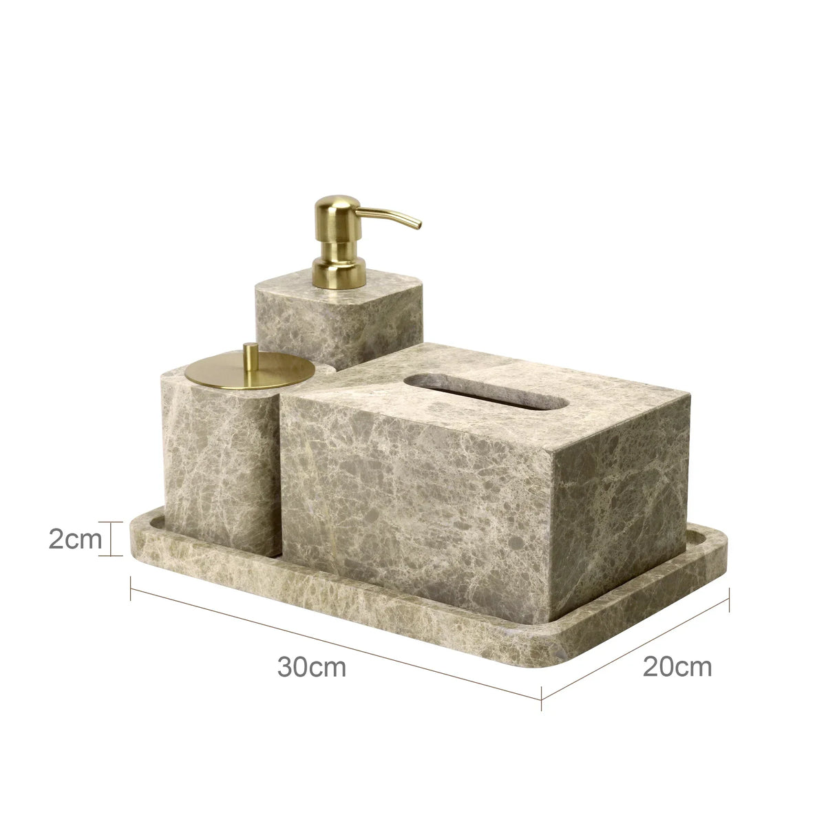 Bathroom Accessory Set Handcrafted Emperador Light Marble 7-Piece