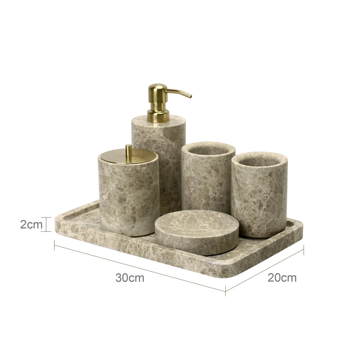 Bathroom Accessory Set Handcrafted Emperador Light Marble 7-Piece