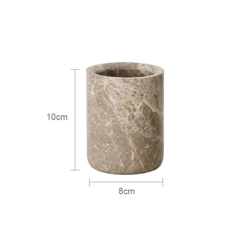Bathroom Accessory Set Handcrafted Emperador Light Marble 7-Piece