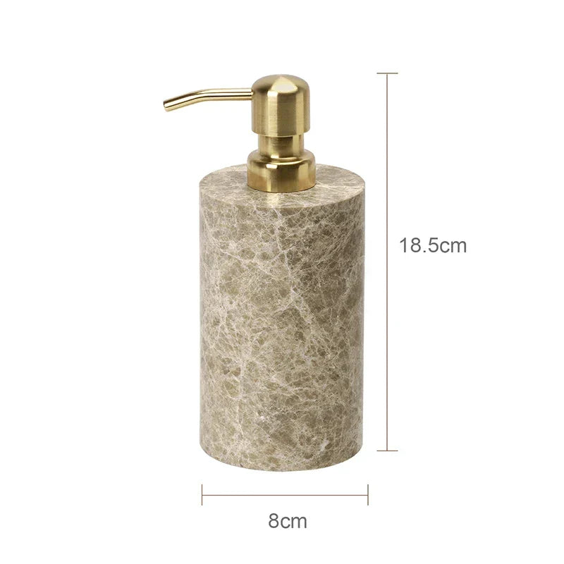 Bathroom Accessory Set Handcrafted Emperador Light Marble 7-Piece