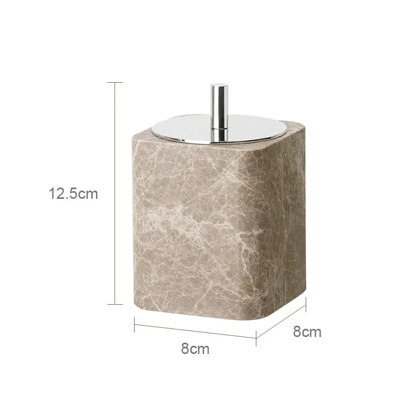 Bathroom Accessory Set Handcrafted Emperador Light Marble 7-Piece