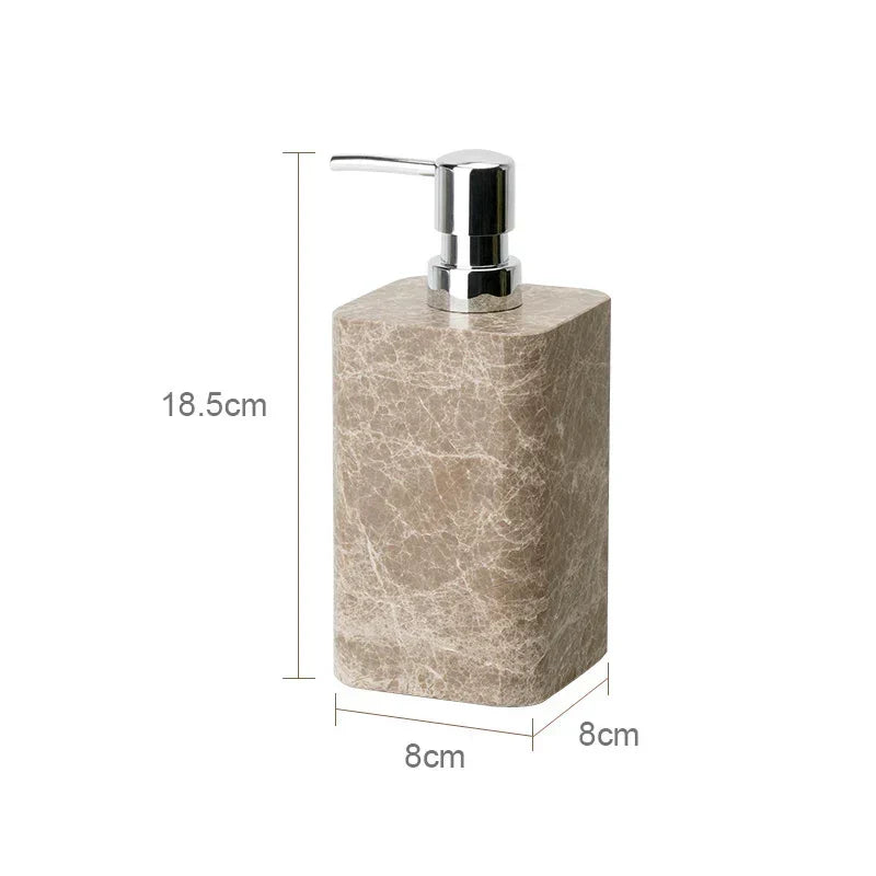 Bathroom Accessory Set Handcrafted Emperador Light Marble 7-Piece