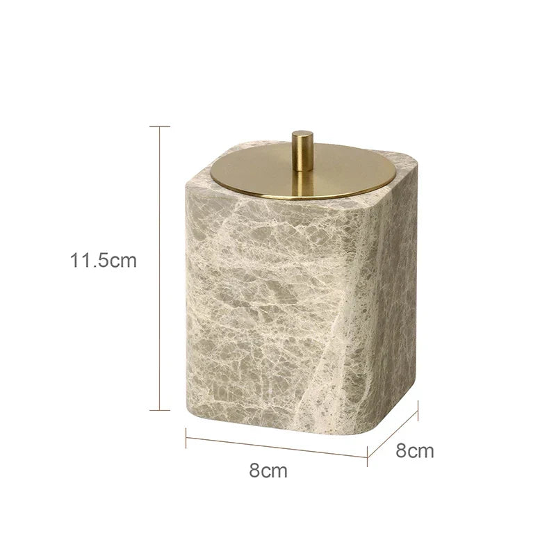 Bathroom Accessory Set Handcrafted Emperador Light Marble 7-Piece