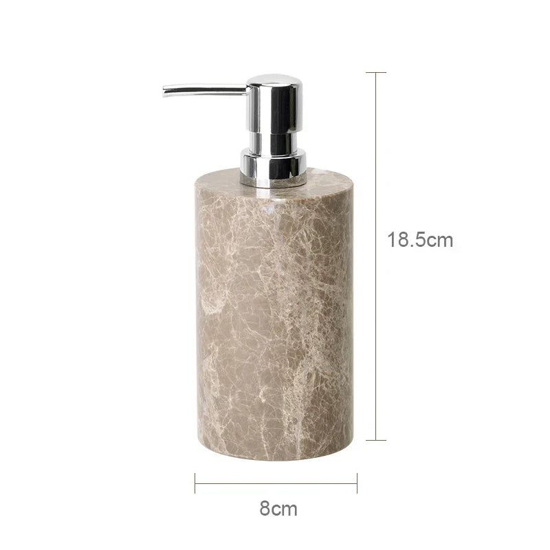 Bathroom Accessory Set Handcrafted Emperador Light Marble 7-Piece