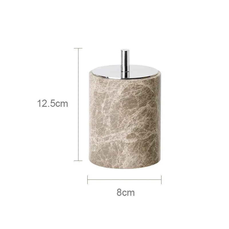 Bathroom Accessory Set Handcrafted Emperador Light Marble 7-Piece