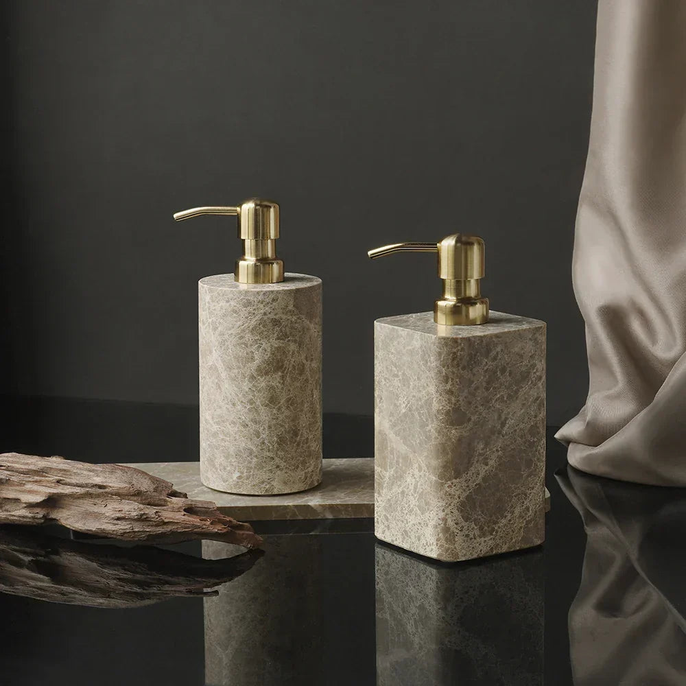 Bathroom Accessory Set Handcrafted Emperador Light Marble 7-Piece