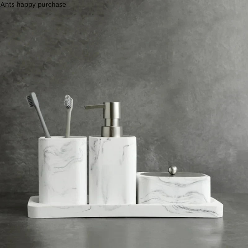 Bathroom Accessory Set Marble-Effect & Water-Resistant 4-Piece