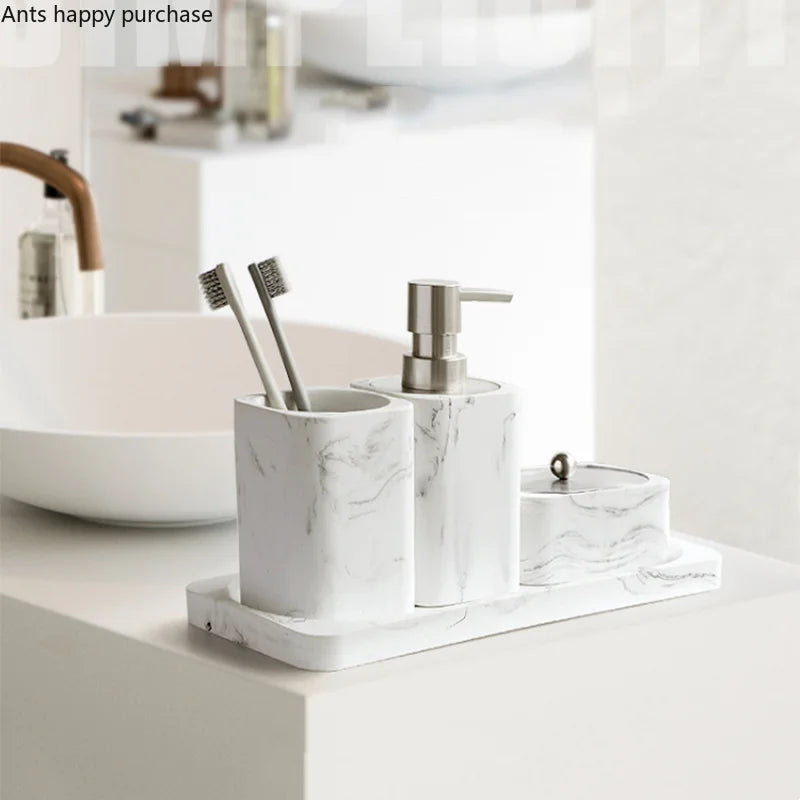 Bathroom Accessory Set Marble-Effect & Water-Resistant 4-Piece